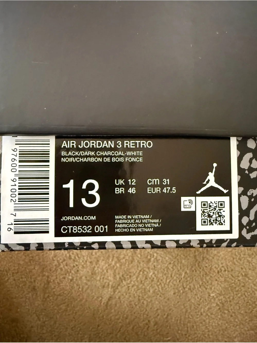 Jordan• 3 Retro in Black, Charcoal, White